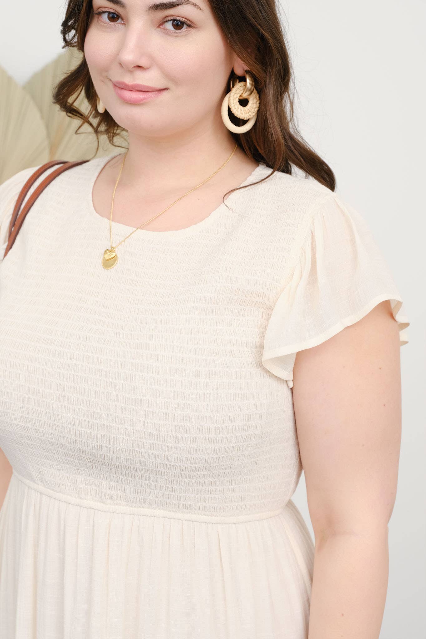 PLUS SMOCKED TIERED MIDI DRESS CHAMPAGNE