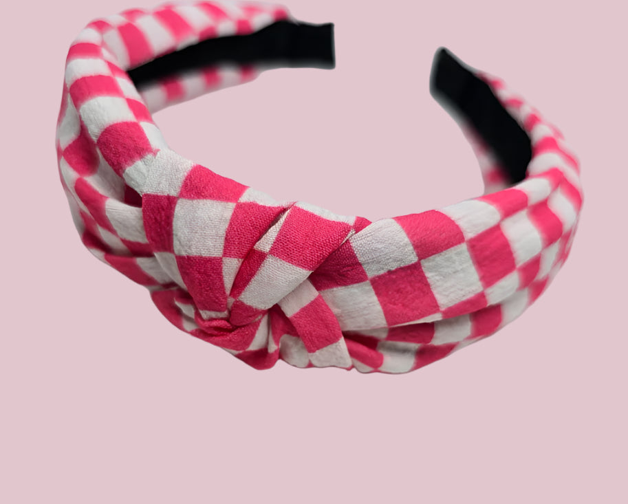 Pink Checkers Knotted Headband