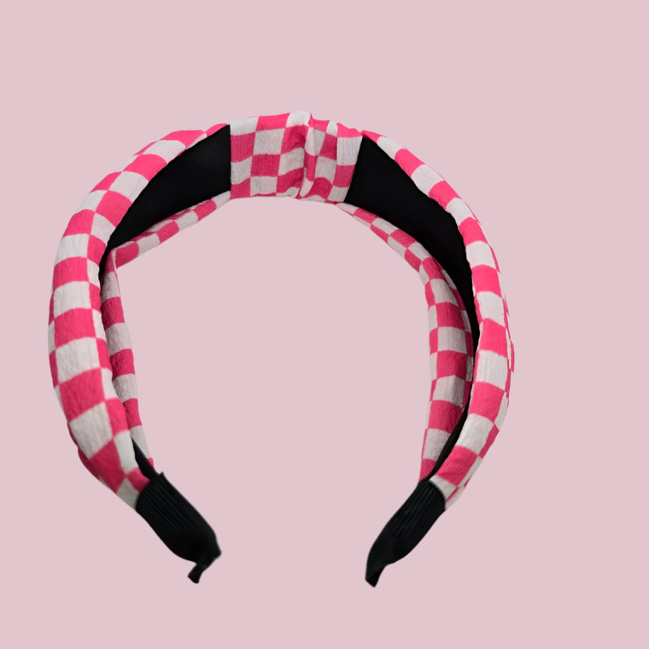 Pink Checkers Knotted Headband