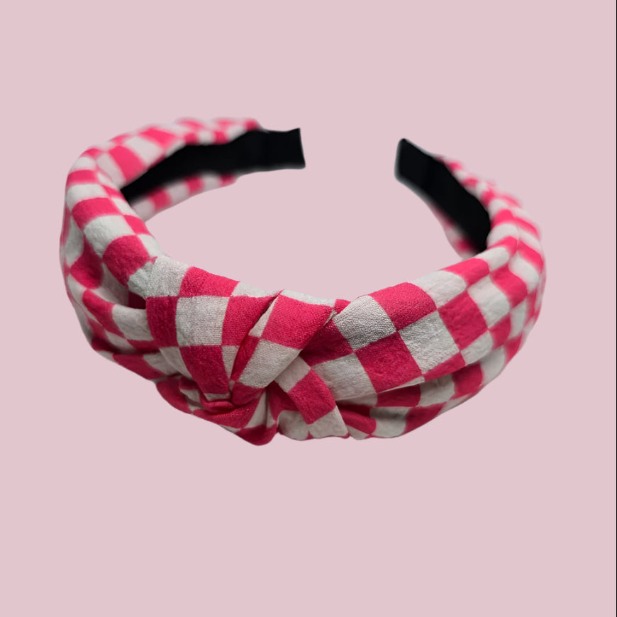 Pink Checkers Knotted Headband