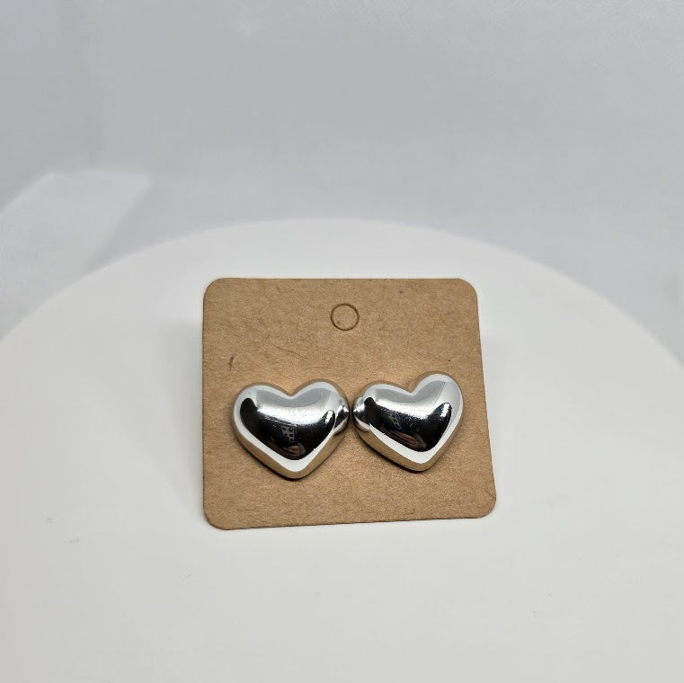 Silver Heart Studs