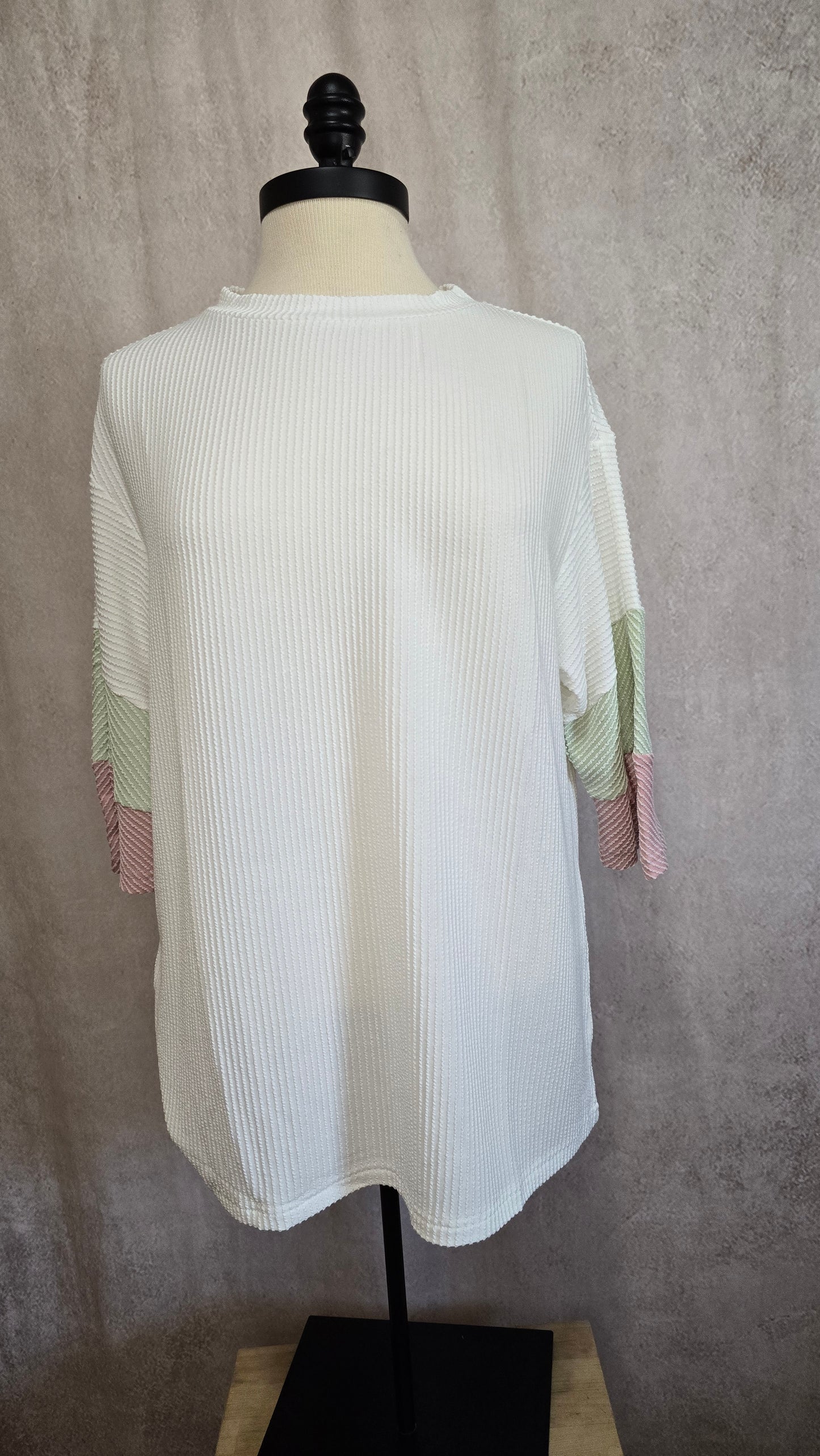 LILY White Textured Color block Patchwork Half Sleeve Shirt