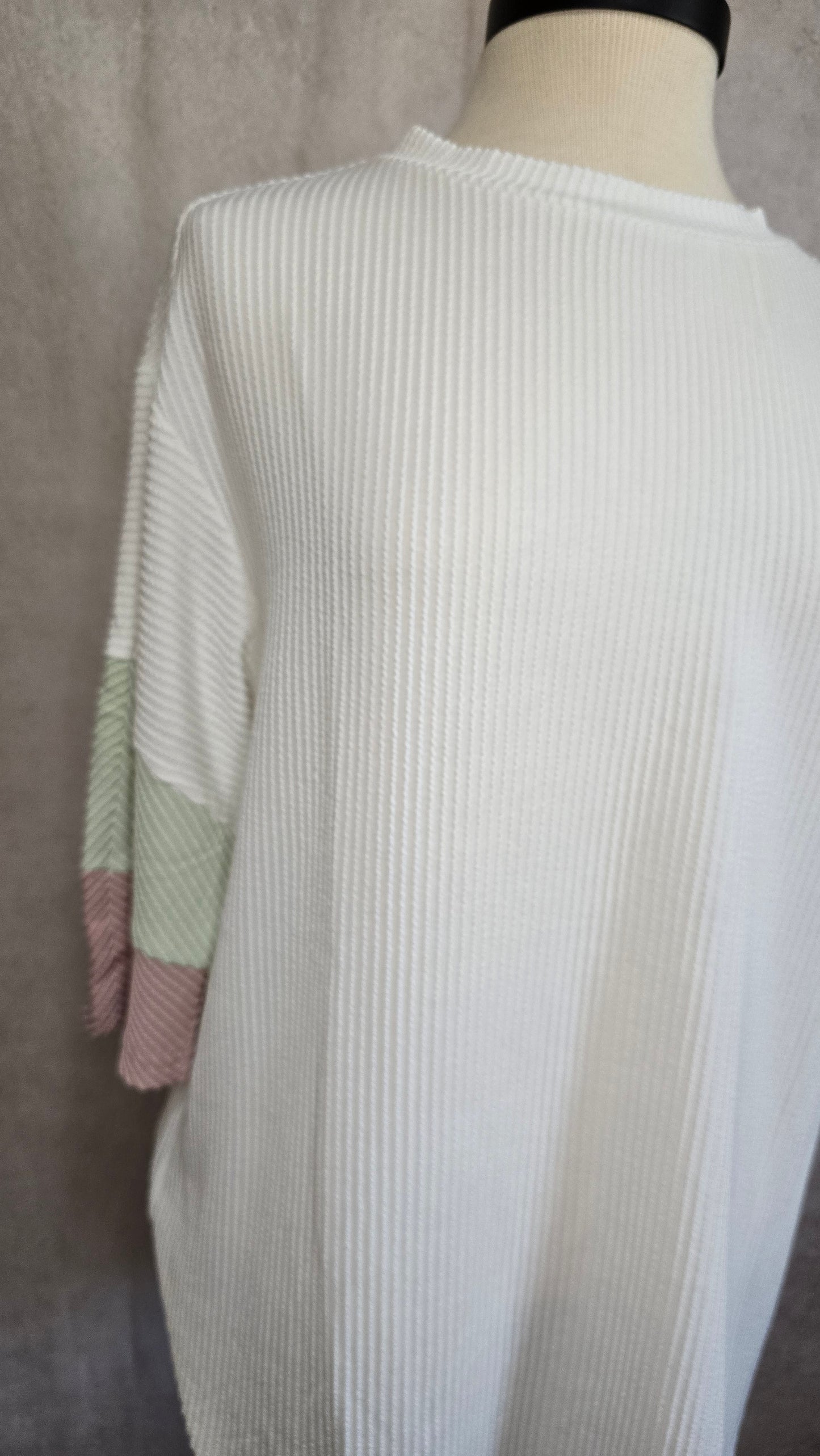 LILY White Textured Color block Patchwork Half Sleeve Shirt