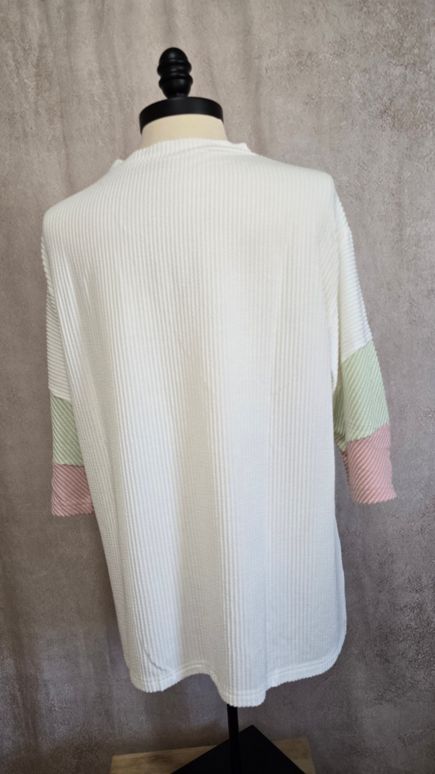 LILY White Textured Color block Patchwork Half Sleeve Shirt