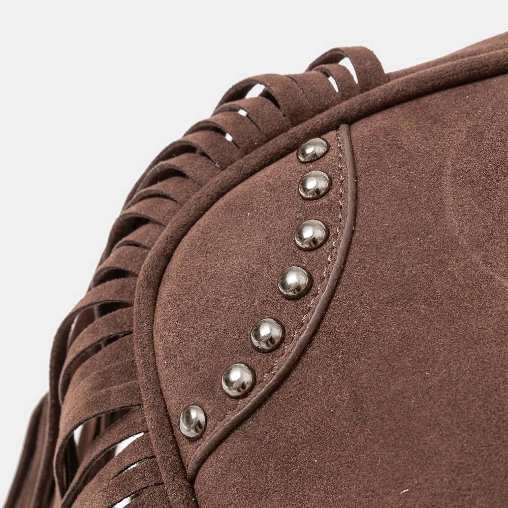Faux Suede Fringe Belt Decor Shoulder Bag Brown