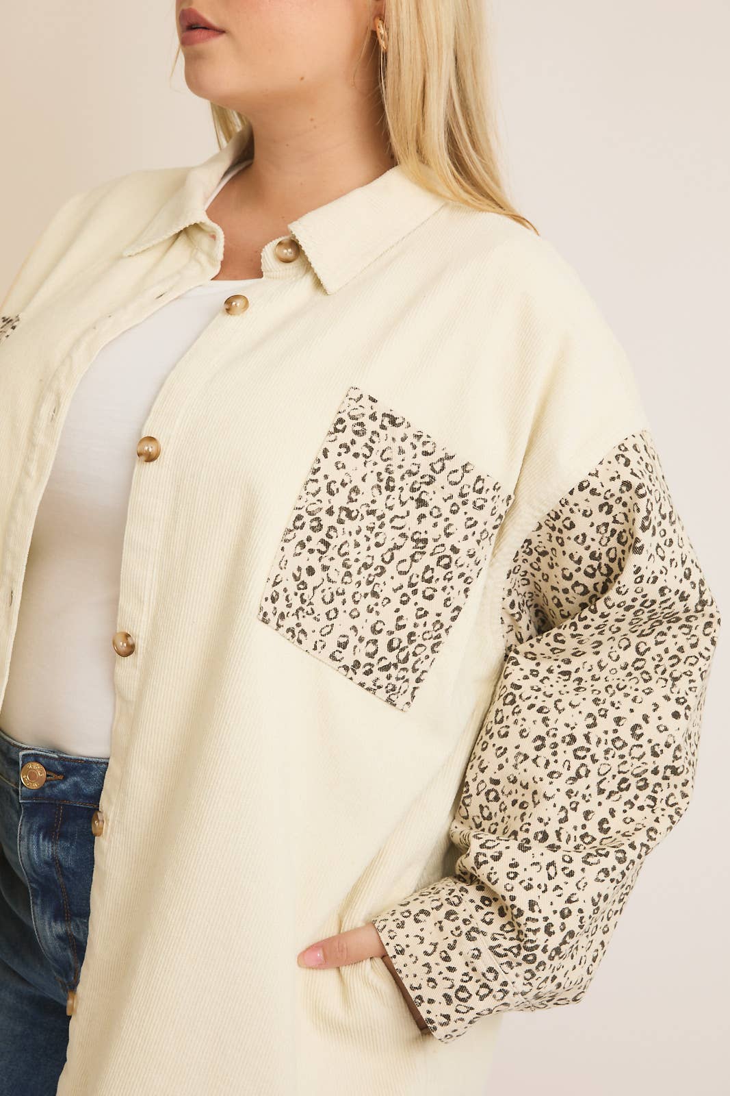 CORDUROY & ANIMAL TWILL MIX SHACKET Cream