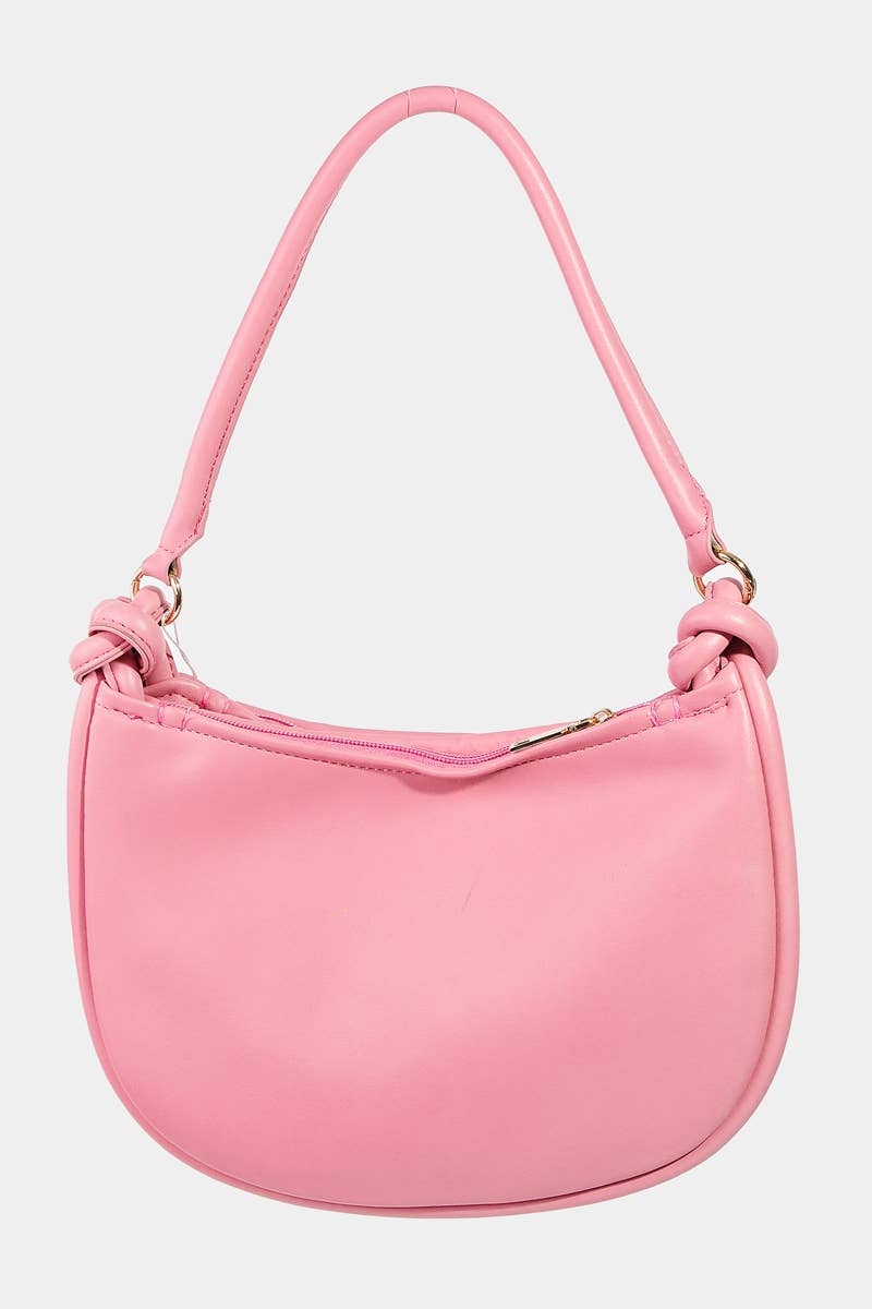Faux Leather Basket Weave Half Moon Bag Pink