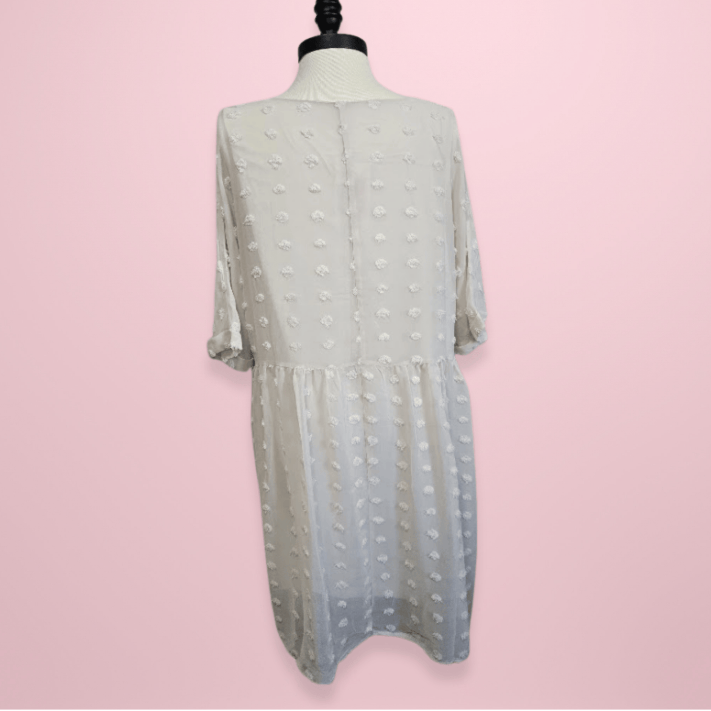 ZENA Beige V-Neck Swiss Dot Dress