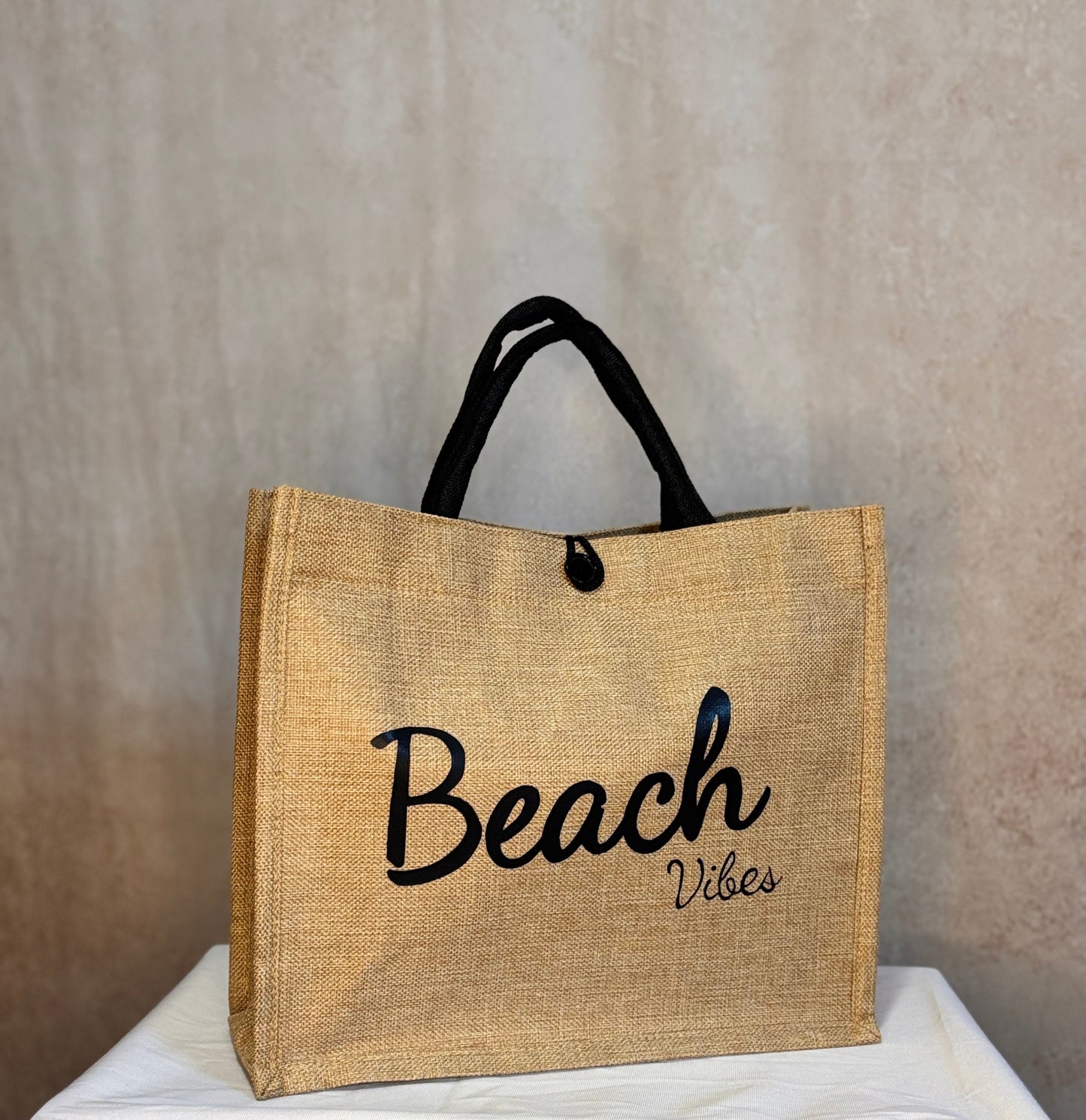Beach Vibes Burlap Tote