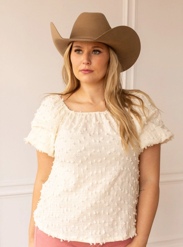 GRACE Swiss Not Textured Peasant Blouse, Ivory