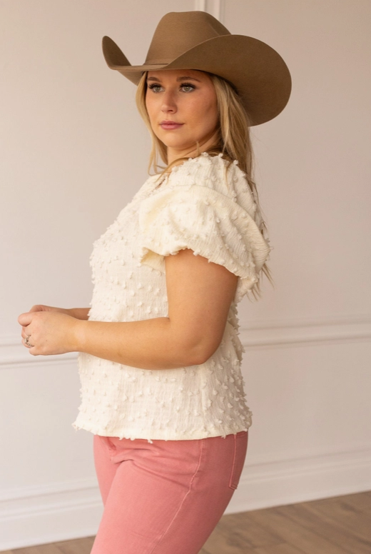 GRACE Swiss Not Textured Peasant Blouse, Ivory