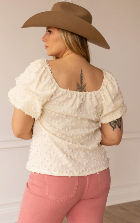 GRACE Swiss Not Textured Peasant Blouse, Ivory