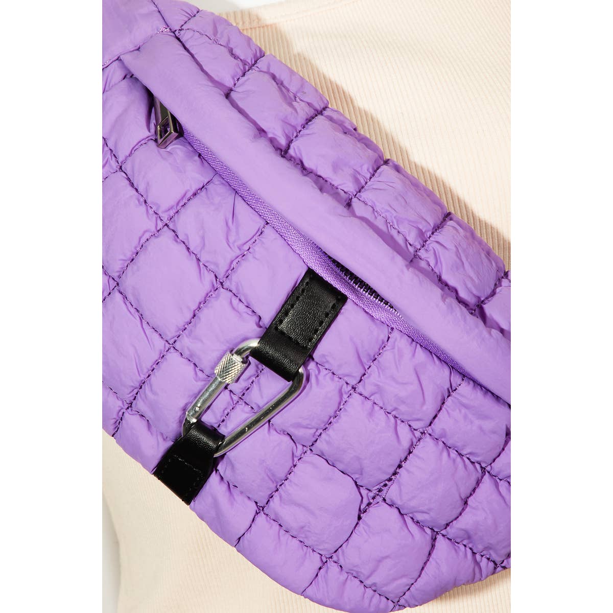 Carabiner Quilted Fanny Pack Bag Purple