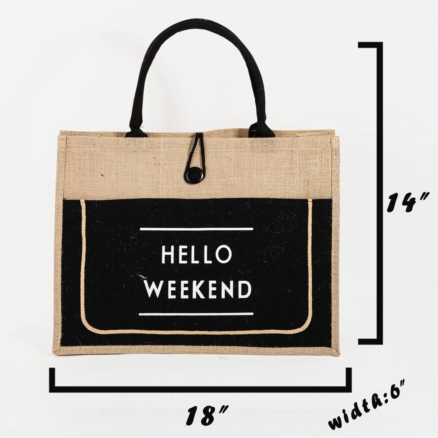 Hello Weekend Burlap Tote Bag Pink