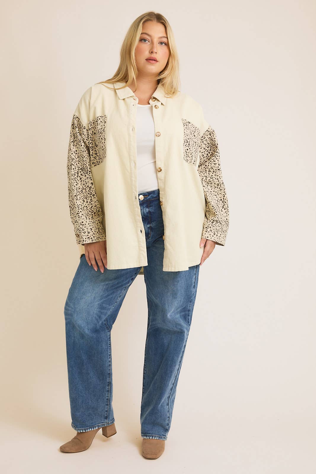 CORDUROY & ANIMAL TWILL MIX SHACKET Cream
