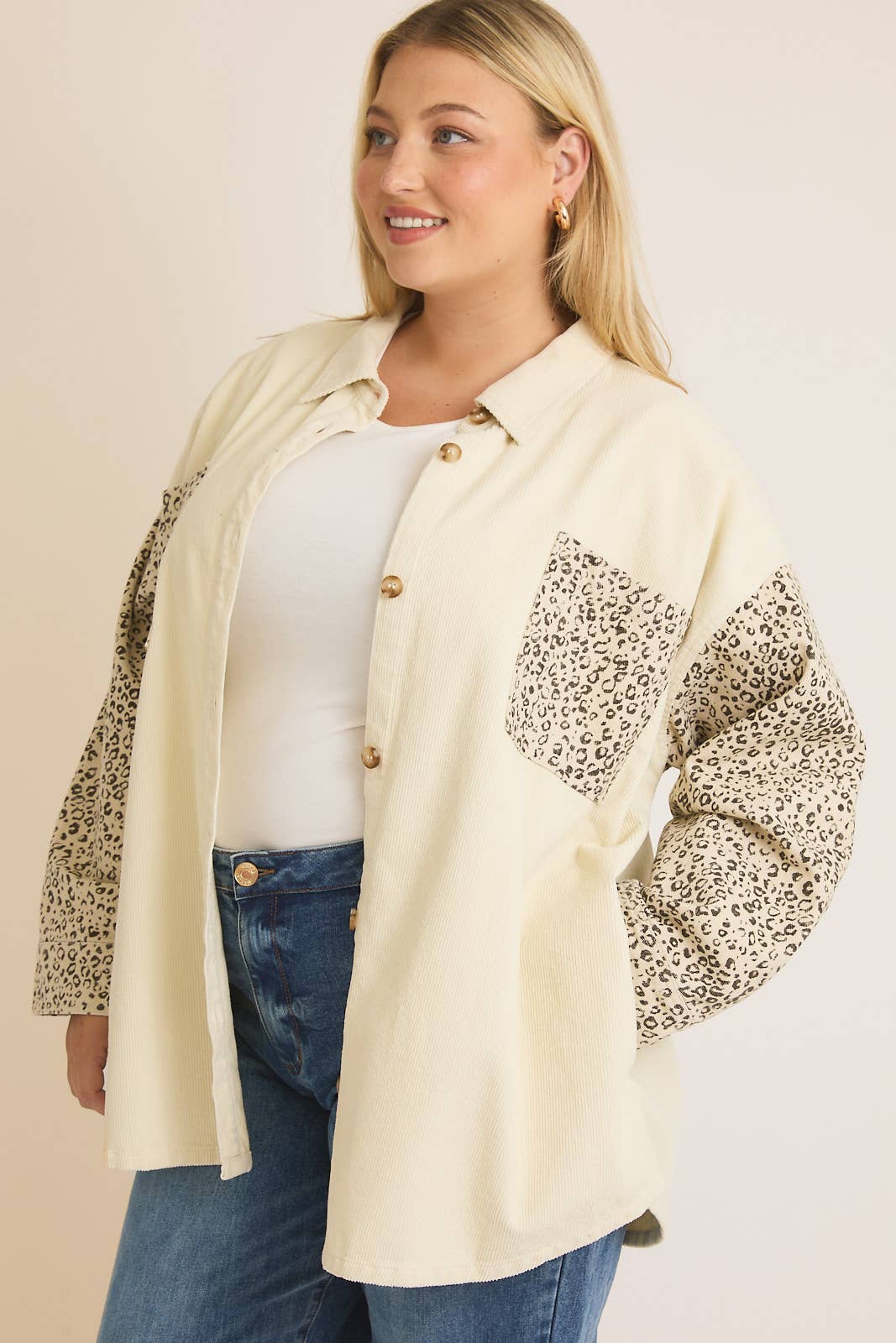 CORDUROY & ANIMAL TWILL MIX SHACKET Cream