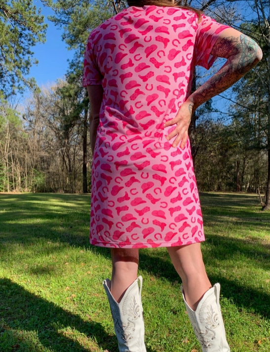 Country Barbie Short Sleeve Western Pattern Pink T-shirt Dress