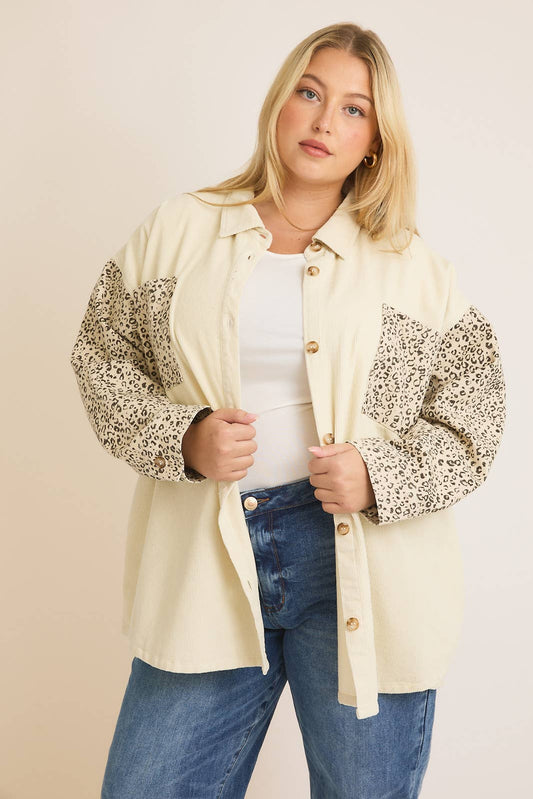 CORDUROY & ANIMAL TWILL MIX SHACKET Cream
